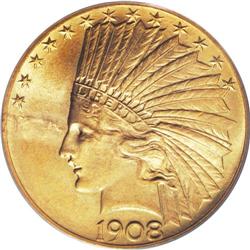 1908 $10 Motto--Mint Error--Laminated Planchet--MS64 P