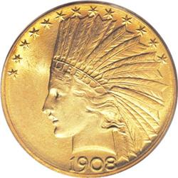 1908-S $10 MS62 PCGS. This piece is blessed with treme