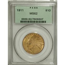 1911 $10 MS62 PCGS. A softly lustrous yellow-orange re