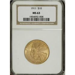 1911 $10 MS63 NGC. Vibrant luster sweeps across this u