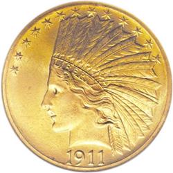 1911 $10 MS64 NGC. Rich and attractive orange-gold sur