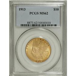1913 $10 MS62 PCGS. Lime-green and sunset-orange tonin