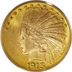 1913 $10 MS64 PCGS. Beautiful apricot-gold patination