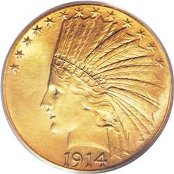 1914-D $10 MS64 PCGS. A deeply lustrous example of thi