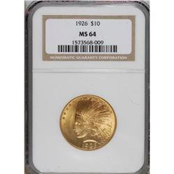 1926 $10 MS64 NGC. Well struck and highly lustrous wit