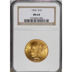1926 $10 MS64 NGC. A frosty and bright yellow-gold rep