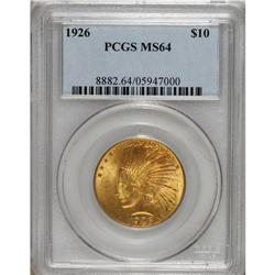 1926 $10 MS64 PCGS. Softly frosted luster illuminates