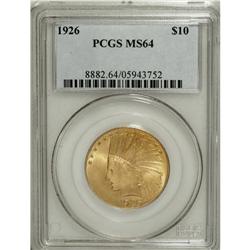 1926 $10 MS64 PCGS. A splendid near-Gem example with h