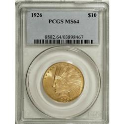 1926 $10 MS64 PCGS. This Indian gold type coin has boo