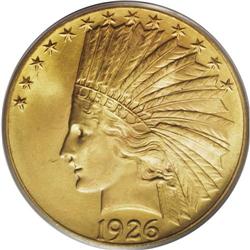 1926 $10 MS65 PCGS. This khaki-gold Gem has dynamic ca