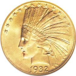 1932 $10 MS65 NGC. The bright, yellow-gold surfaces of