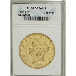 1850 $20 --Cleaned--ANACS. AU55 Details. This sharply d