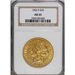 1856-S $20 AU55 NGC. The mintmark is faint, but unmist
