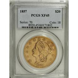 1857 $20 XF45 PCGS. A moderately circulated Type One t