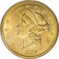 1857-S $20 MS61 PCGS. Ex: S.S. Central America. SSCA 1