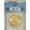 Image 1 : 1873 $20 Open 3 MS61 ANACS. This lustrous straw-gold T