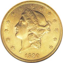 1890-CC $20 AU58 NGC. Increased gold deposits led to g