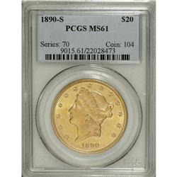 1890-S $20 MS61 PCGS. Intense coruscating mint frost f