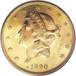 1890-S $20 MS63 PCGS. This yellow-gold Liberty twenty