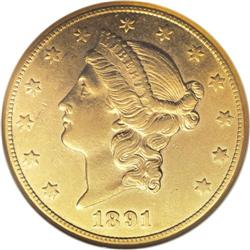 1891-CC $20 XF45 NGC. The typical 1891-CC double eagle