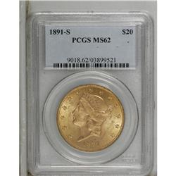 1891-S $20 MS62 PCGS. Sharply struck with alluring gre