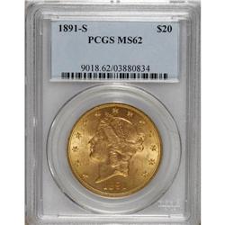 1891-S $20 MS62 PCGS. Some light smoke-gray patina app