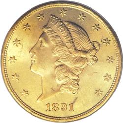 1891-S $20 MS64 PCGS. Despite a relatively high mintag