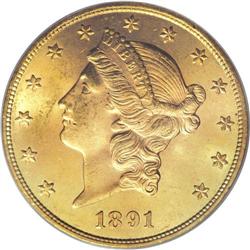 1891-S $20 MS64 PCGS. The 1891-S double eagle was prod
