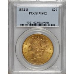 1892-S $20 MS62 PCGS. This is a solidly Mint State exa