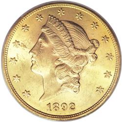 1892-S $20 MS63 PCGS. Many 1892-S double eagles, along