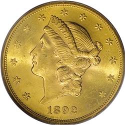 1892-S $20 MS63 PCGS. Luscious orange-gold toning ador