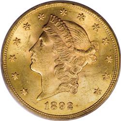 1892-S $20 MS64 PCGS. A boldly struck coin that displa