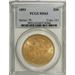 1893 $20 MS63 PCGS. Well struck with captivating peach
