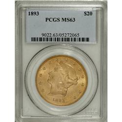 1893 $20 MS63 PCGS. Sharply struck with subtle reddish