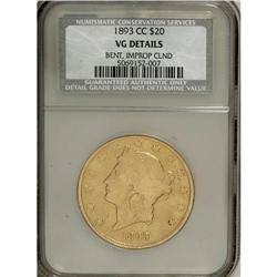1893-CC $20 --Bent, Improperly Cleaned--NCS. VG Details