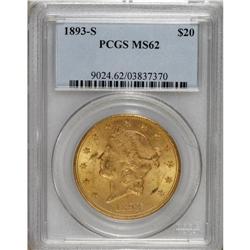 1893-S $20 MS62 PCGS. This shimmering and solidly stru