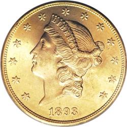 1893-S $20 MS64 PCGS. This beautiful near-Gem has rema