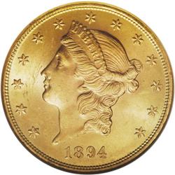 1894 $20 MS64 NGC. This apricot-gold representative fe