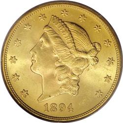 1894-S $20 MS64 PCGS. A Choice Mint State example, thi