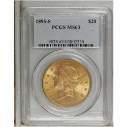 1895-S $20 MS63 PCGS. A frosty Mint State example that