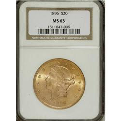 1896 $20 MS63 NGC. Select with strongly lustrous and a