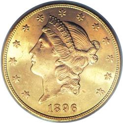 1896-S $20 MS64 PCGS. Most remaining 1896-S double eag