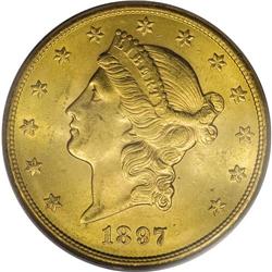 1897-S $20 MS64 PCGS. A lovely near-Gem representative