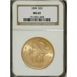 1898 $20 MS63 NGC. The mintage of 170,300 pieces is fa
