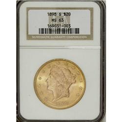 1898-S $20 MS63 NGC. The bright, semi-reflective field