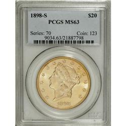 1898-S $20 MS63 PCGS. A flashy Select example that dis