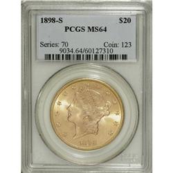 1898-S $20 MS64 PCGS. This Liberty twenty has unusuall