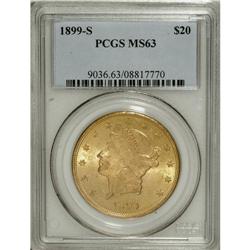 1899-S $20 MS63 PCGS. Glistening mint luster illuminat