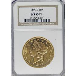 1899-S $20 MS63 Prooflike NGC. Sharply struck with dis