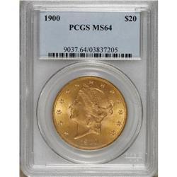 1900 $20 MS64 PCGS. An original green-gold near-Gem wi